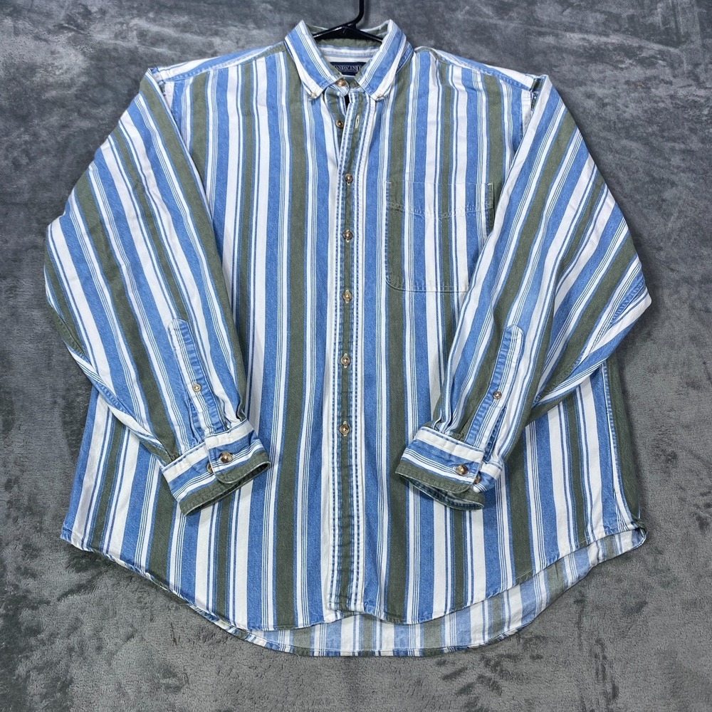 Vintage Lands End Shirt Men's Large 18/18.5 Blue Chambray Denim 90s Preppy Retro